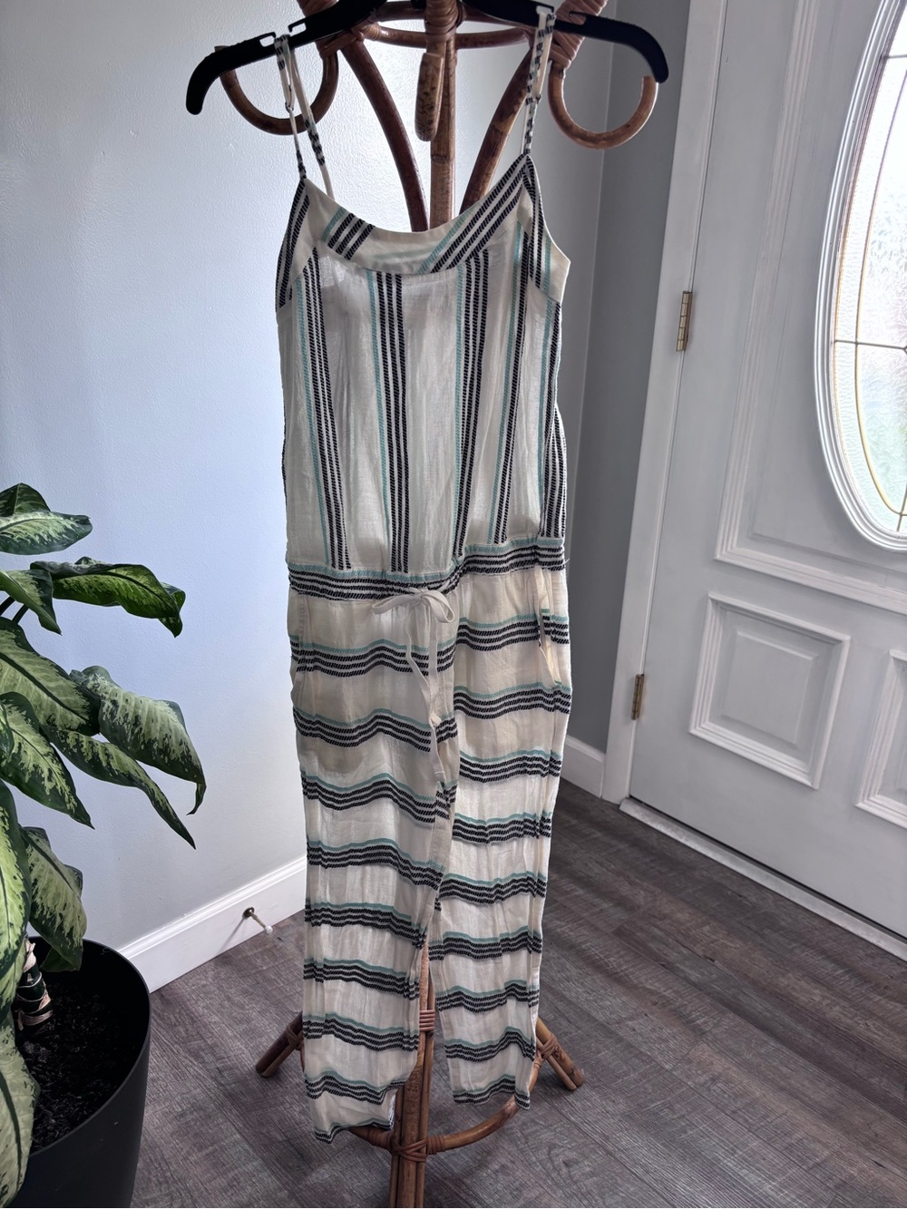 LOFT Striped Sleeveless Jumpsuit in Cream, Navy & Teal